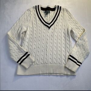 Lauren Ralph Lauren L-RL Active Sweater 100% Cotton Cable Knit XL Brown & white